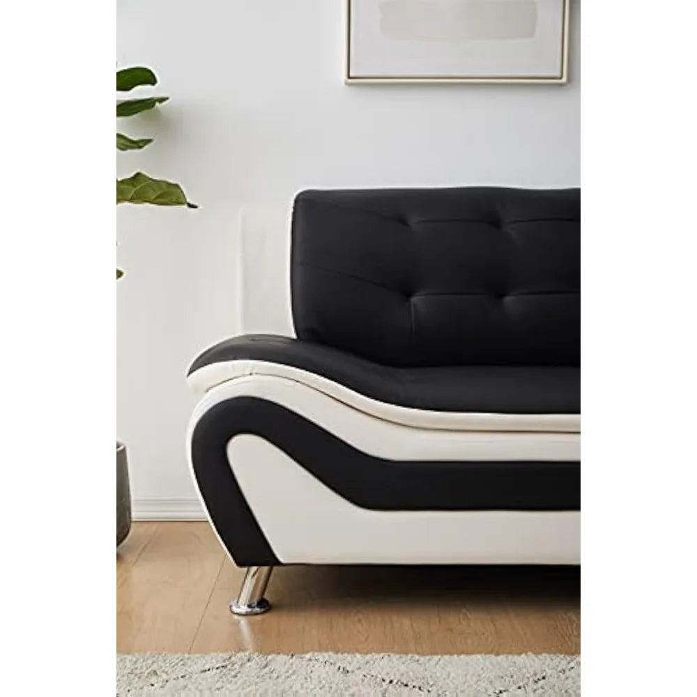 Leather Living Room Sofas, 3 SEAT, Black/White