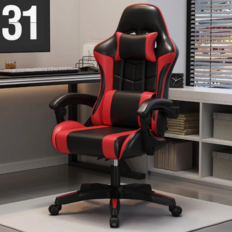 Gaming Chair For Video Game Or Office With Lumbar And Cervical Cushion Ergonomic Adjustable In Height And Reclining Adjustable