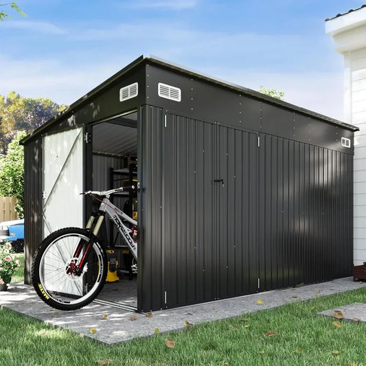 11.5’x7.5’ Shed Outdoor Storage Shed Triple Lockable Door Metal Storage Cabinet with Slopping Roof for Tools Bicycles Storage