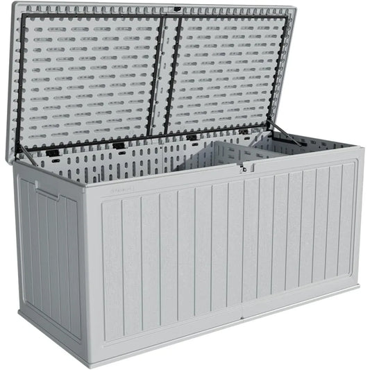 260 Gallon Outdoor Storage Box, Extra-Large Weatherproof Deck Box with Fixed Divider, Lockable and Durable Patio Storage Soluti