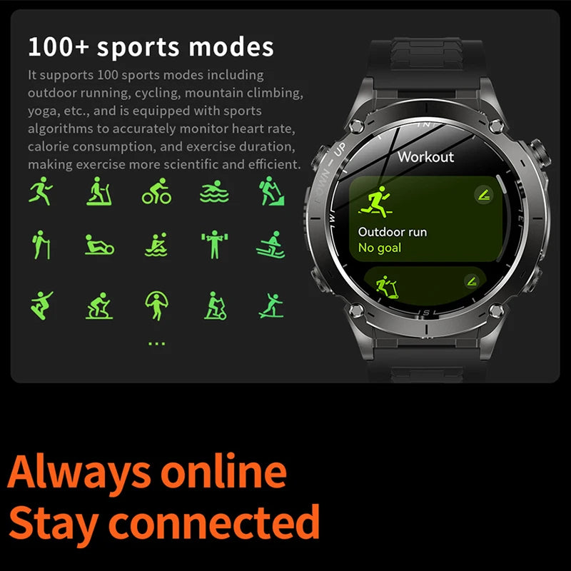 Outdoor Smart Watch 466*466 AMOLED Full Touch Screen 5ATM Waterproof GPS 730mAh High Battery Compass 170+ Sports Modes For Men
