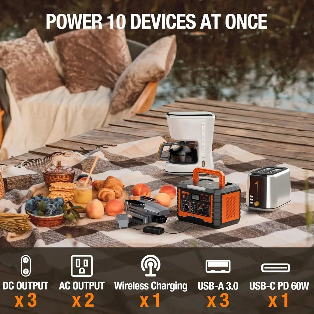 Portable Power Station 500, 110V/500W Solar Generator(Surge 1000W), 519.4Wh Backup Lithium Battery for Outdoor Home Emergenc