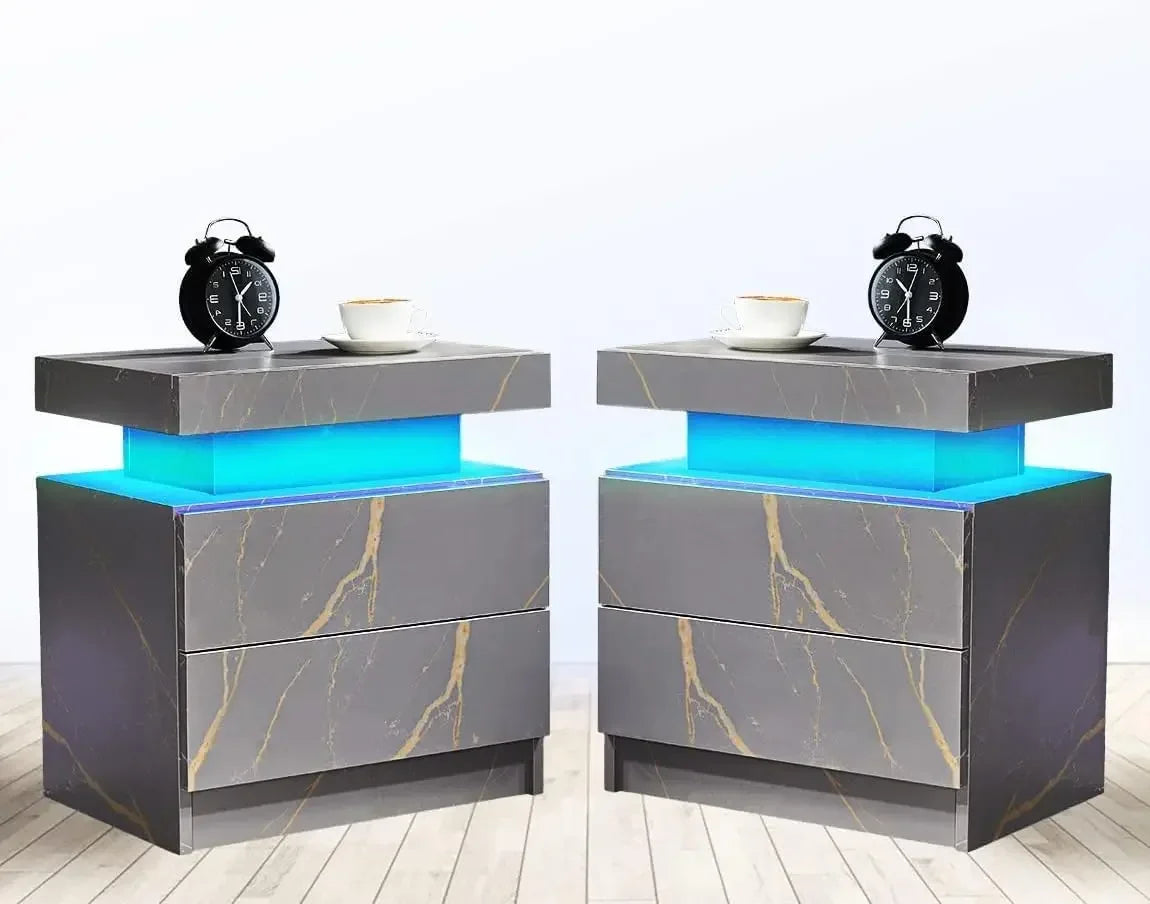 Nightstand Set of 2 LED Nightstand with 2 Drawers,Bedside Table with Drawers for Bedroom Furniture,Side Bed Table