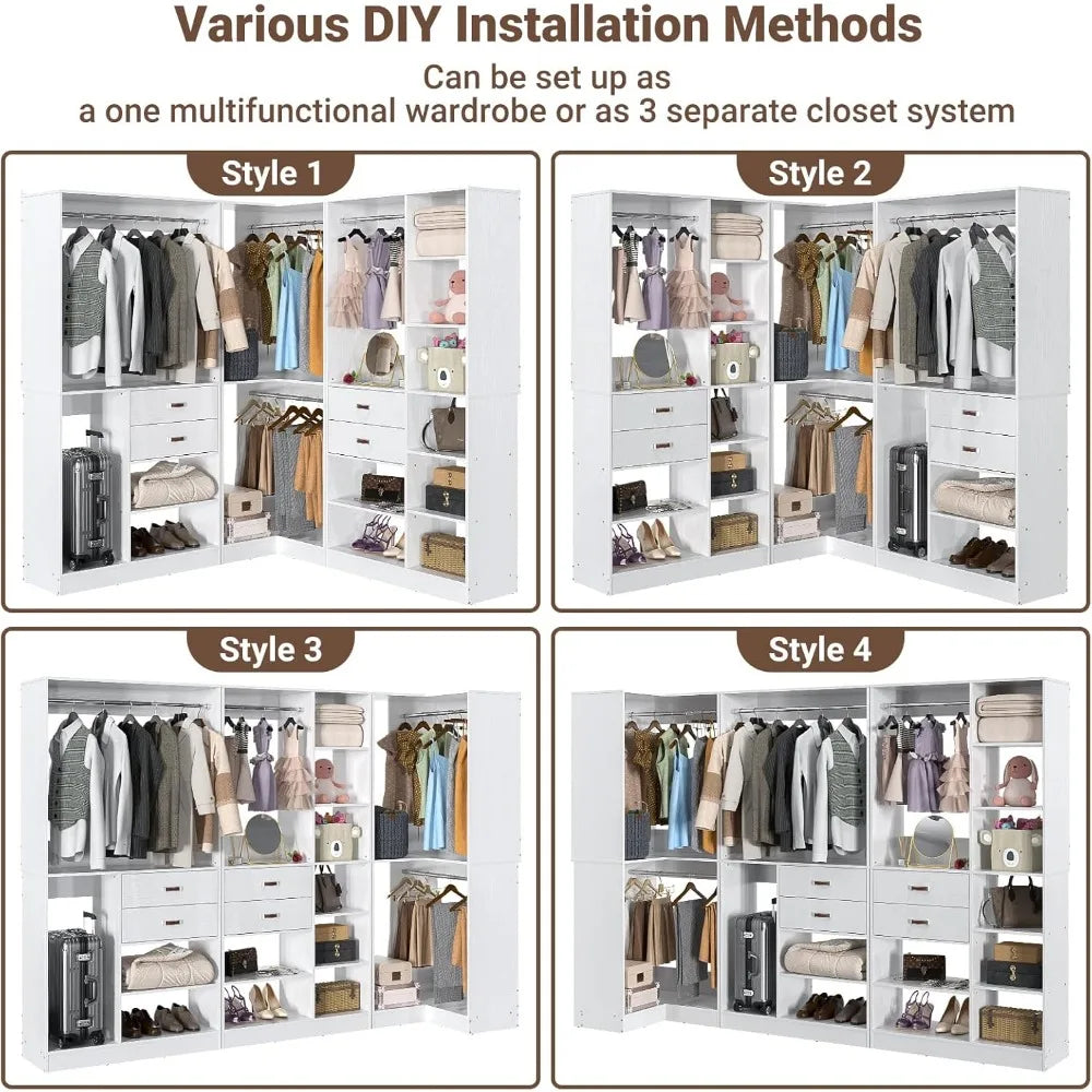 Freestanding Closet System with 3 Sets,110'' Reversible Stand-alone Wardrobe,80'' Height Cloth Garment Organizer, Walk-in Closet