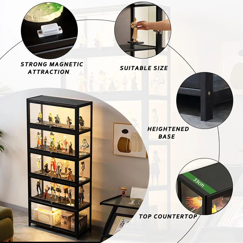 5-Tier Curio Display Cabinet Storage Shelves with Acrylic Door Collectibles Toy Organizers Rack & Display Shelf Display Case