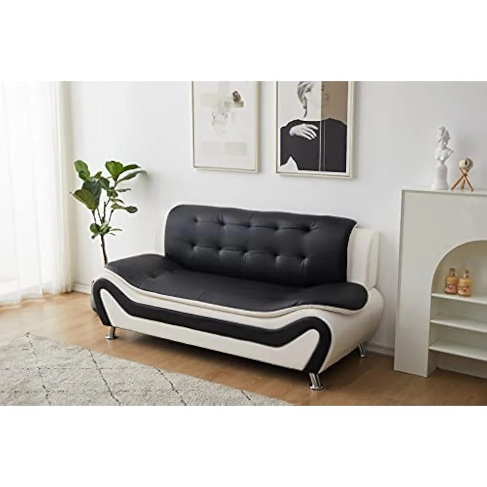 Leather Living Room Sofas, 3 SEAT, Black/White