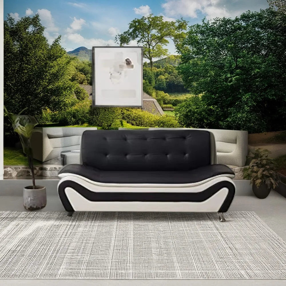 Leather Living Room Sofas, 3 SEAT, Black/White