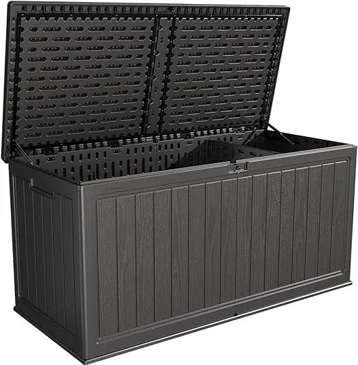 260 Gallon Outdoor Storage Box, Extra-Large Weatherproof Deck Box with Fixed Divider, Lockable and Durable Patio Storage Soluti