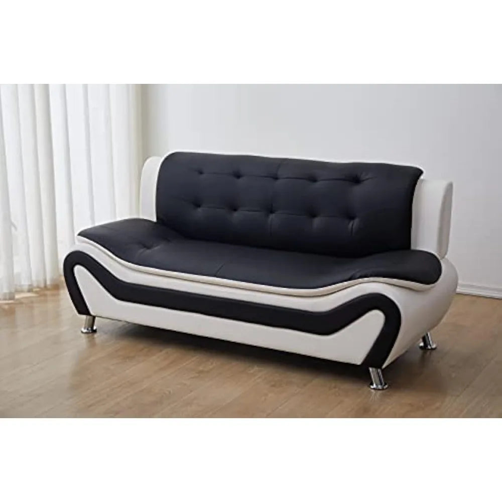Leather Living Room Sofas, 3 SEAT, Black/White