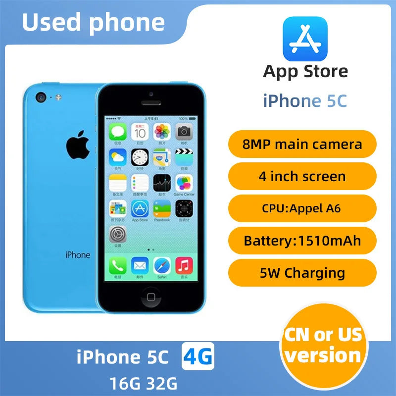 Apple iPhone 5C 3G Mobile Phone 4.0 Display Dual Core CellPhone 8GB/16GB/32GB ROM WCDMA Used WIFI GPS IOS used phone