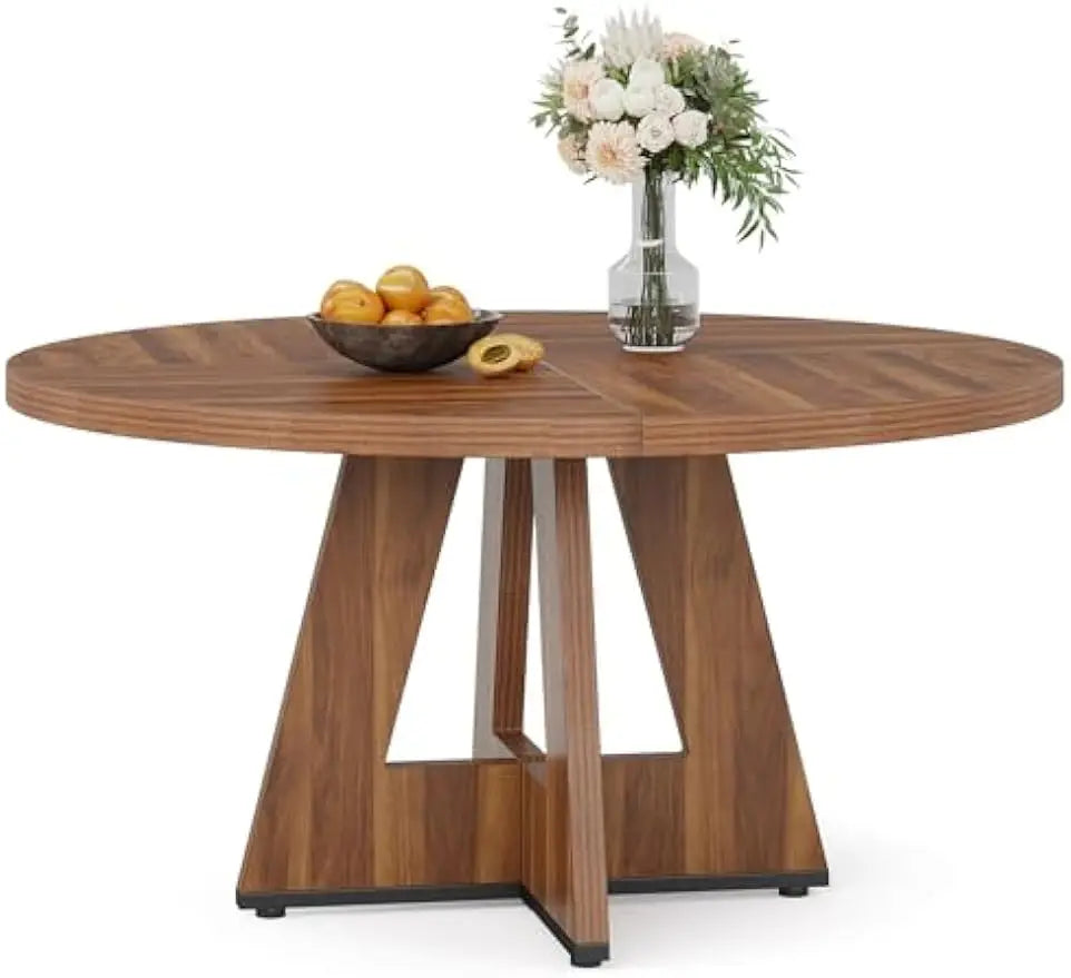 Round Dining Table for 4 Farmhouse Dining Room Table with Wooden Pedestal Base