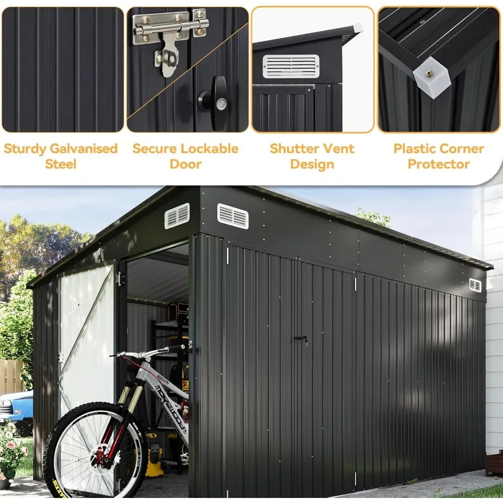 11.5’x7.5’ Shed Outdoor Storage Shed Triple Lockable Door Metal Storage Cabinet with Slopping Roof for Tools Bicycles Storage