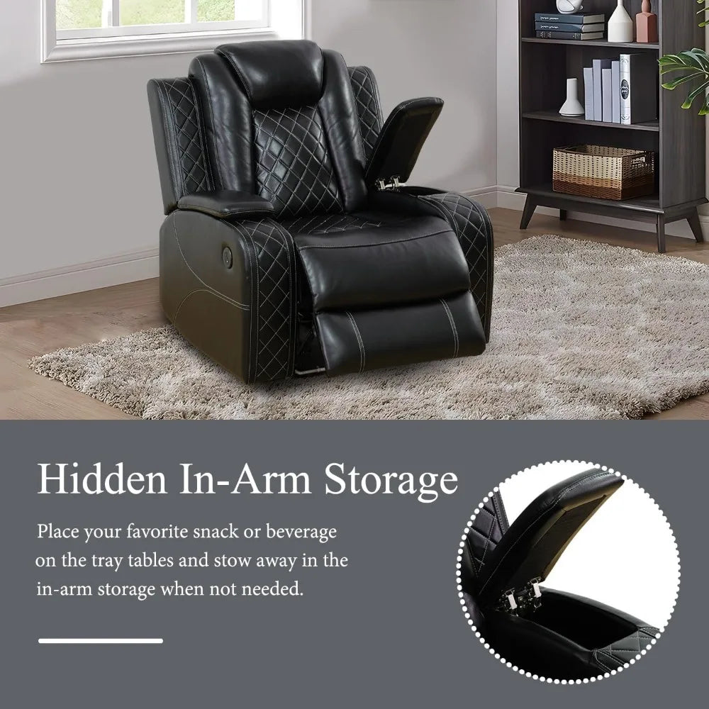 recliner.Leather Power Recliner Sofa Set with LED, Living Room Furniture Set, Leather Sofa Set with USB Port Storage Console Cup