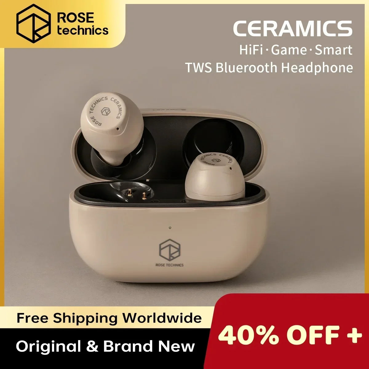 ROSESELSA Rose Technics Ceramics HIFI TWS True Wireless Bluetooth Earphone Earbuds Touch Control Headphones
