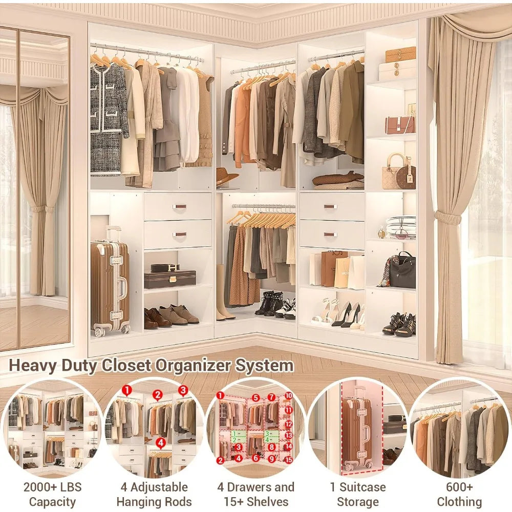 Freestanding Closet System with 3 Sets,110'' Reversible Stand-alone Wardrobe,80'' Height Cloth Garment Organizer, Walk-in Closet