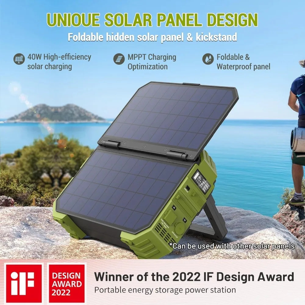 Portable Power Station 1000W with Built-in Solar Panel, 614WH/192000mAh LiFePO4 Battery Pack, Solar Generator