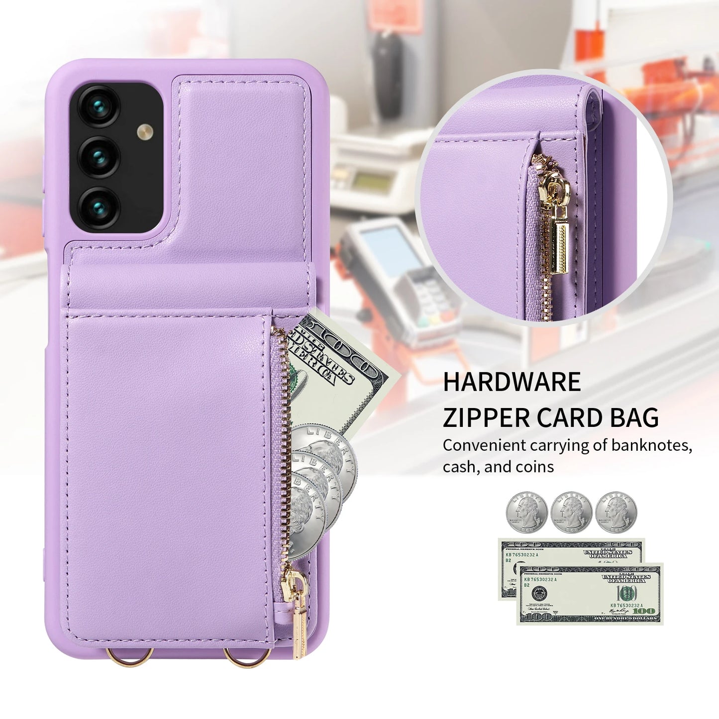 Zipper Leather Cases Phone Case For Samsung Galaxy S24 Ultra S24 plus S24 S23 FE S22 S21 For Samsung Galaxy Z Flip 5 Z Fold 5
