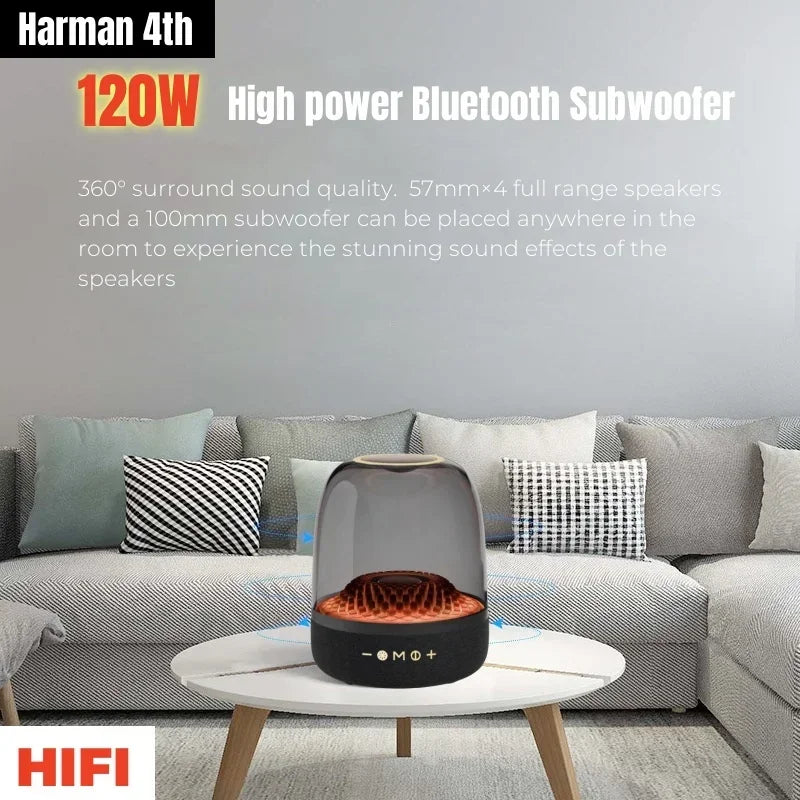 120W High Power Bass Music Box 9D Surround Sound Column Full Screen Transparent Caixa De Som Bluetooth Speaker TWS/TF