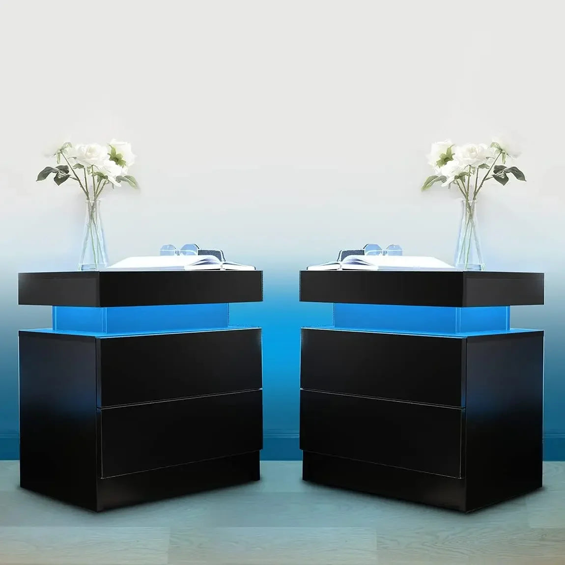 Nightstand Set of 2 LED Nightstand with 2 Drawers,Bedside Table with Drawers for Bedroom Furniture,Side Bed Table