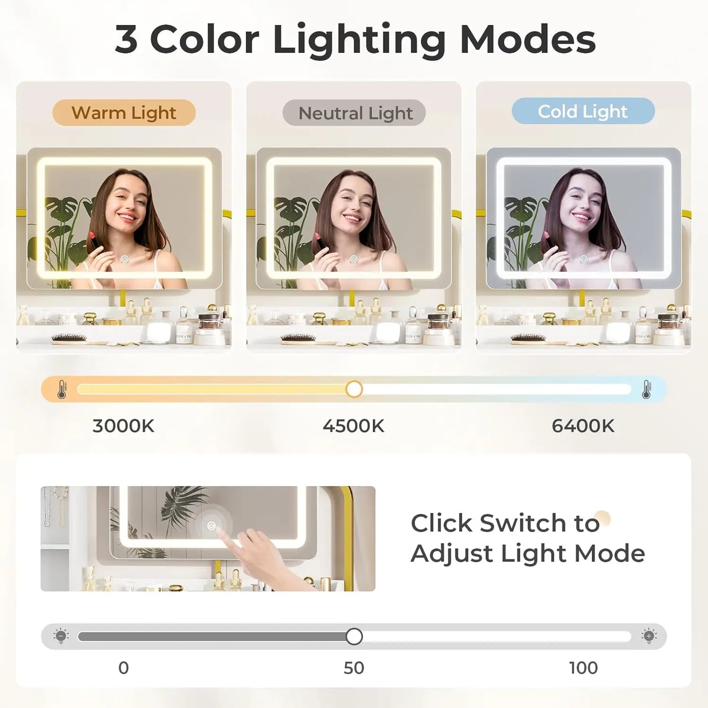 Vanity Desk w/ Mirror & Lights, White Makeup Dressing Vanity Table w/ Charging Station, 8 Drawers, 3 Tiers Tabletop Shelves