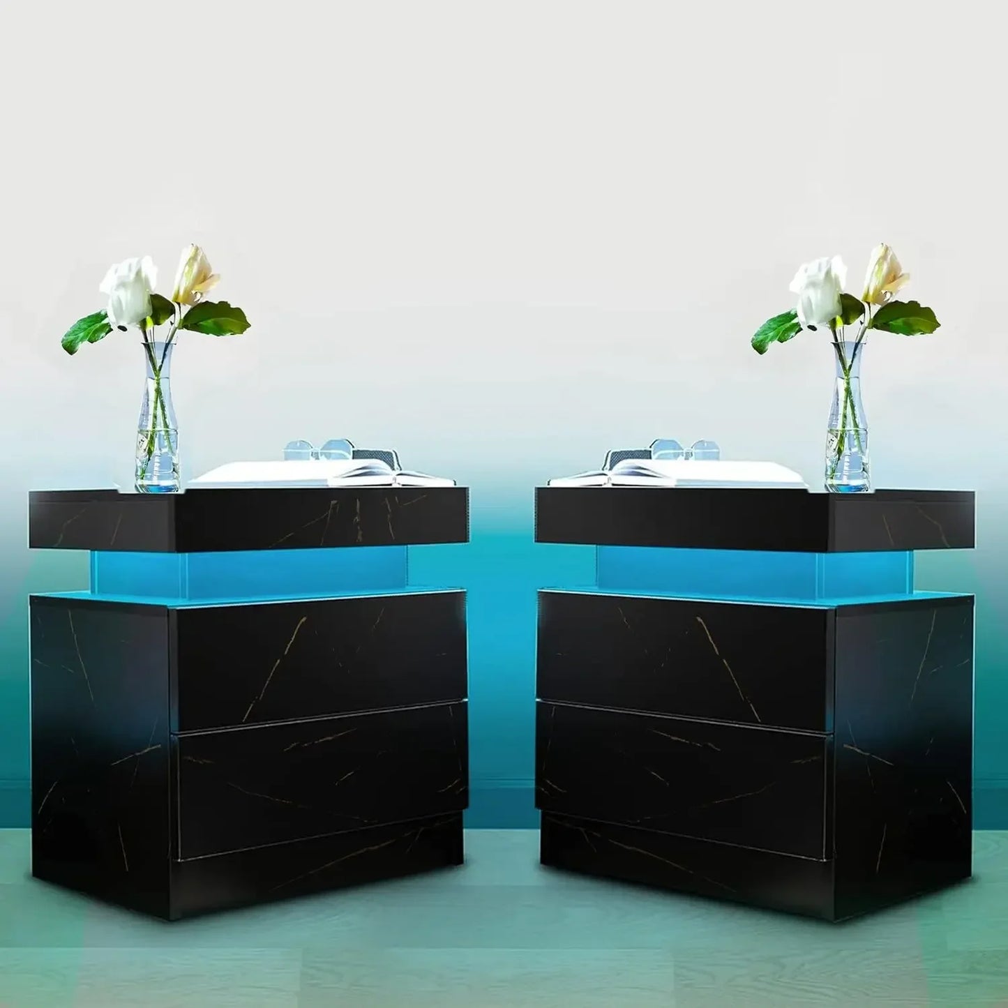 Nightstand Set of 2 LED Nightstand with 2 Drawers,Bedside Table with Drawers for Bedroom Furniture,Side Bed Table