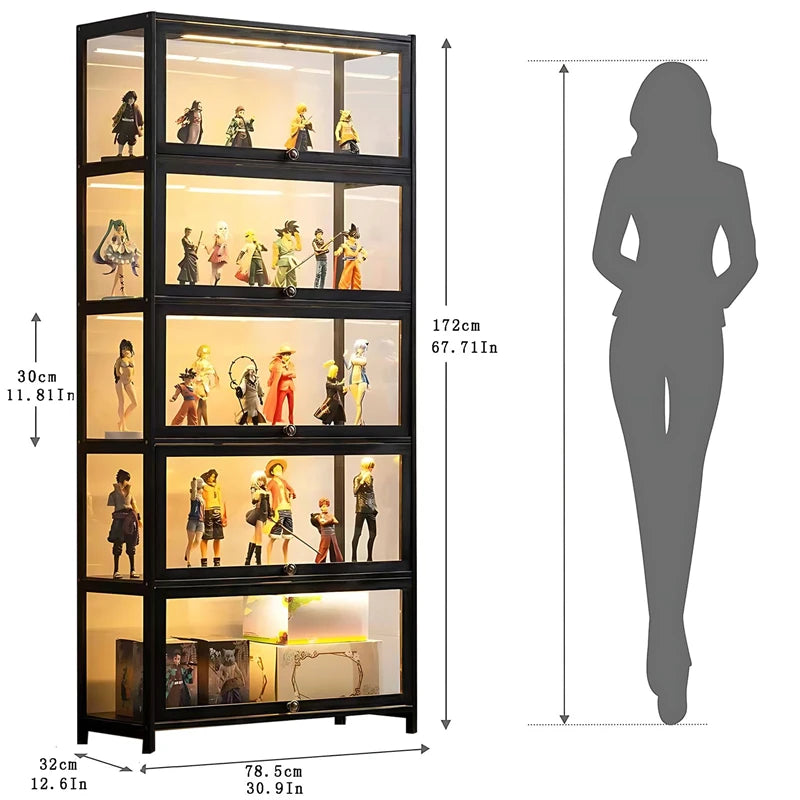 5-Tier Curio Display Cabinet Storage Shelves with Acrylic Door Collectibles Toy Organizers Rack & Display Shelf Display Case