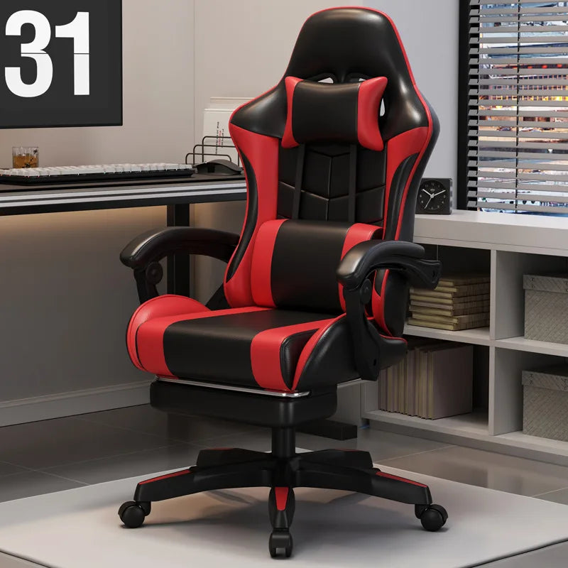Gaming Chair For Video Game Or Office With Lumbar And Cervical Cushion Ergonomic Adjustable In Height And Reclining  Adjustable