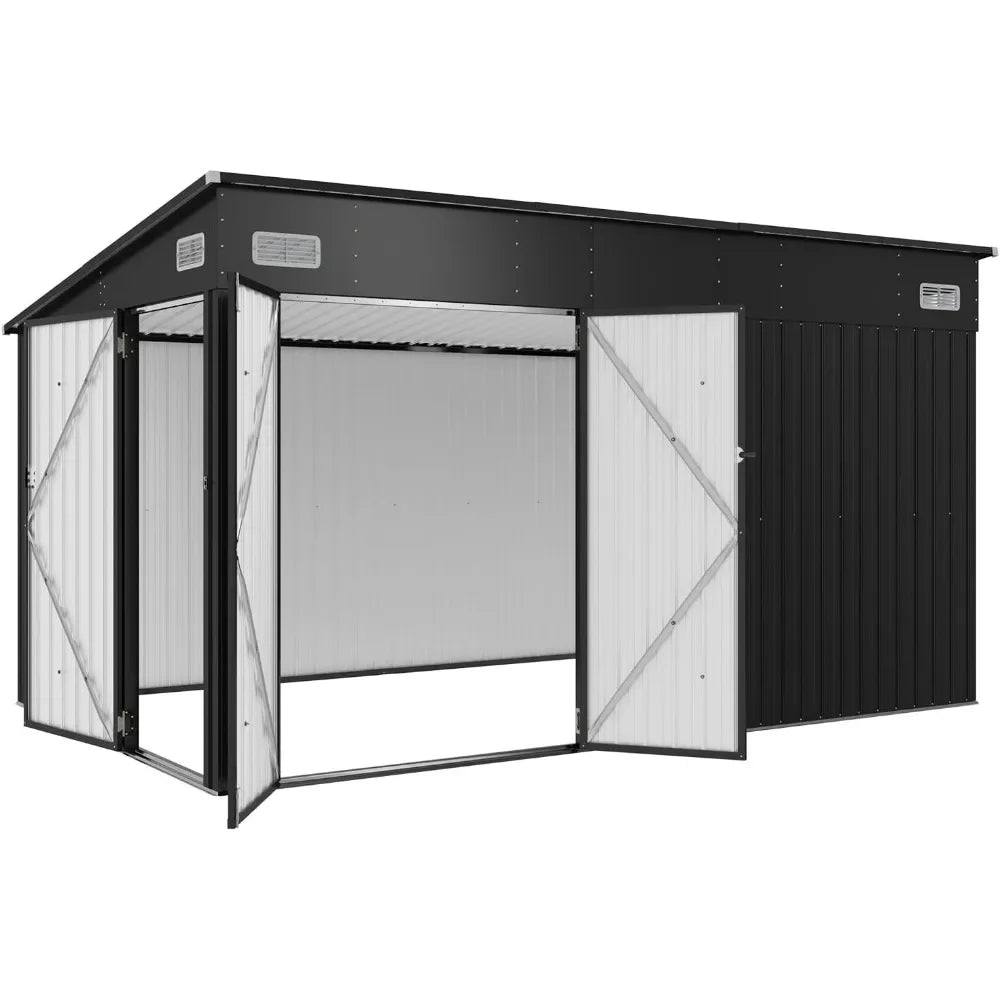 11.5’x7.5’ Shed Outdoor Storage Shed Triple Lockable Door Metal Storage Cabinet with Slopping Roof for Tools Bicycles Storage