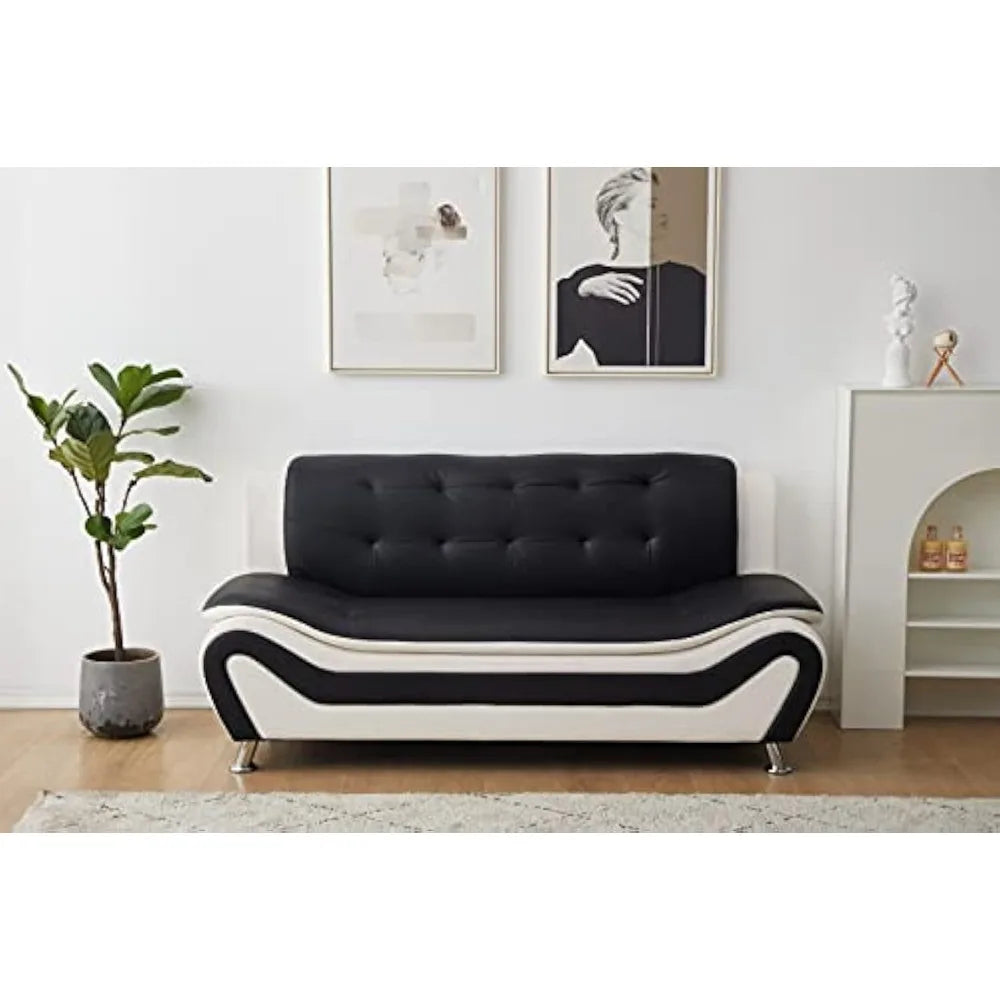 Leather Living Room Sofas, 3 SEAT, Black/White