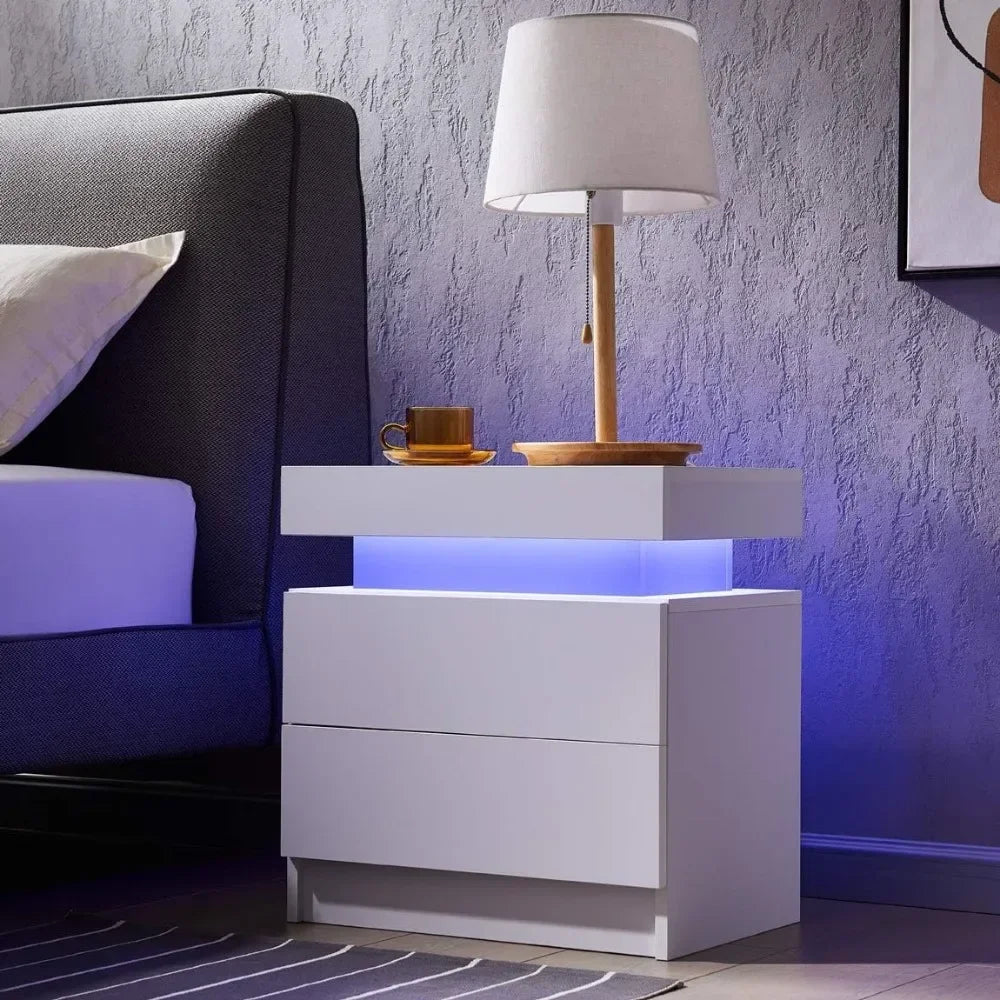 Nightstand Set of 2 LED Nightstand with 2 Drawers,Bedside Table with Drawers for Bedroom Furniture,Side Bed Table