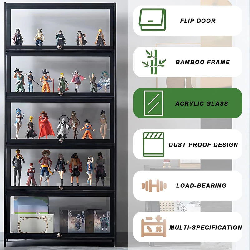 5-Tier Curio Display Cabinet Storage Shelves with Acrylic Door Collectibles Toy Organizers Rack & Display Shelf Display Case
