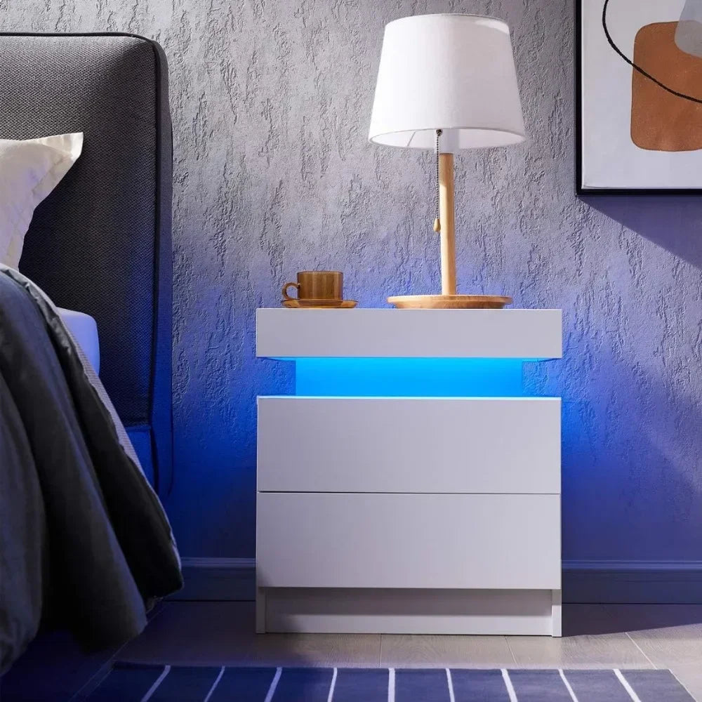 Nightstand Set of 2 LED Nightstand with 2 Drawers,Bedside Table with Drawers for Bedroom Furniture,Side Bed Table