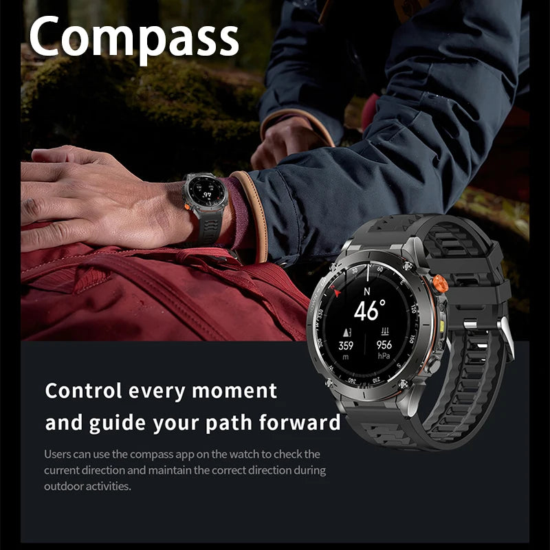 Outdoor Smart Watch 466*466 AMOLED Full Touch Screen 5ATM Waterproof GPS 730mAh High Battery Compass 170+ Sports Modes For Men