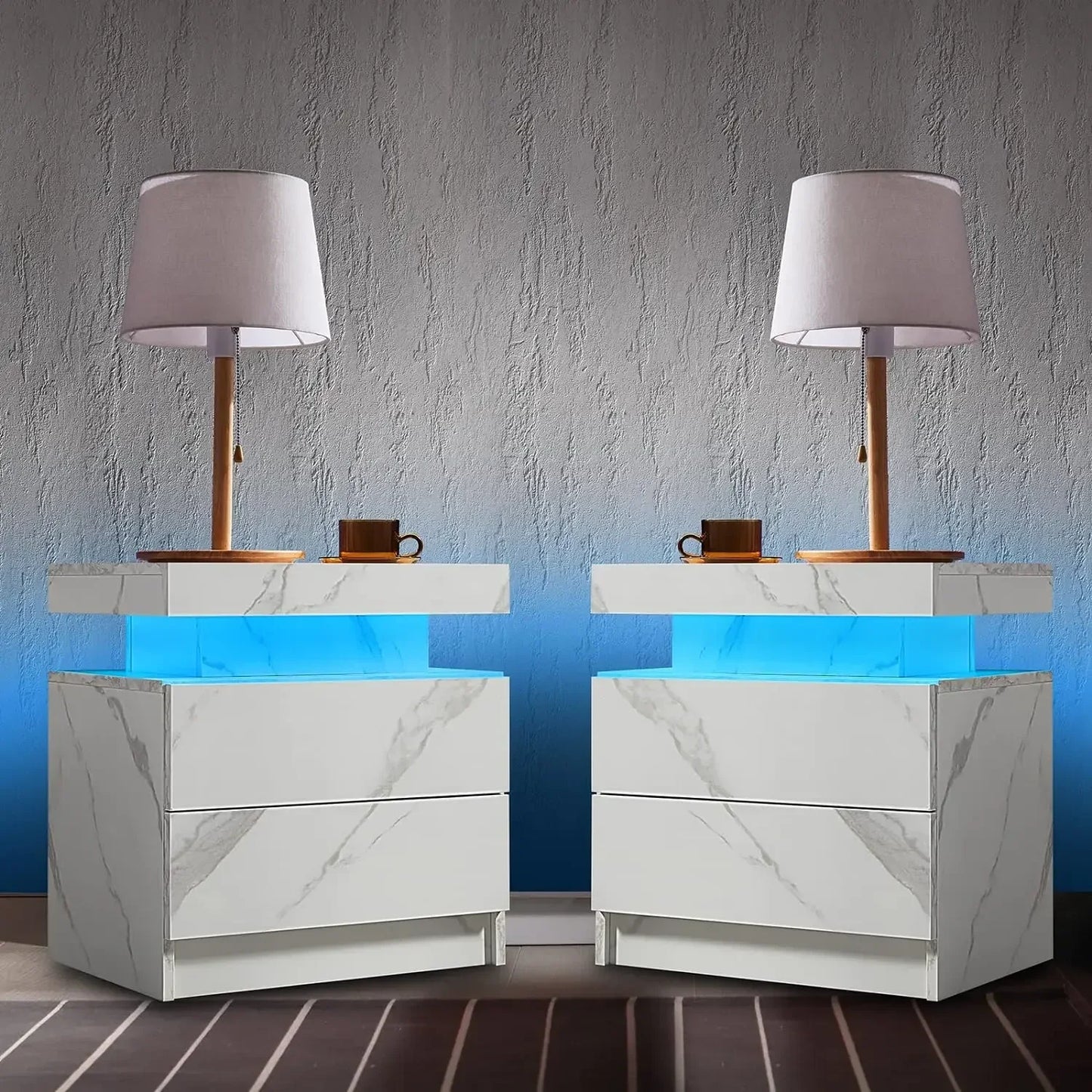 Nightstand Set of 2 LED Nightstand with 2 Drawers,Bedside Table with Drawers for Bedroom Furniture,Side Bed Table