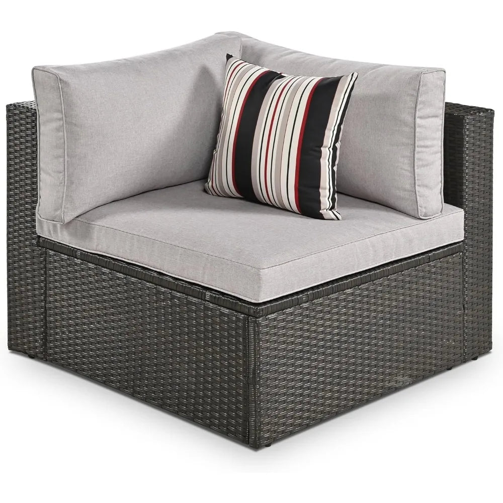 7-Piece Outdoor Patio Cushioned Half Moon Sofa Set with Colorful Pillows for Patio, Garden, Brown Wicker, Rattan Sectional Sofa