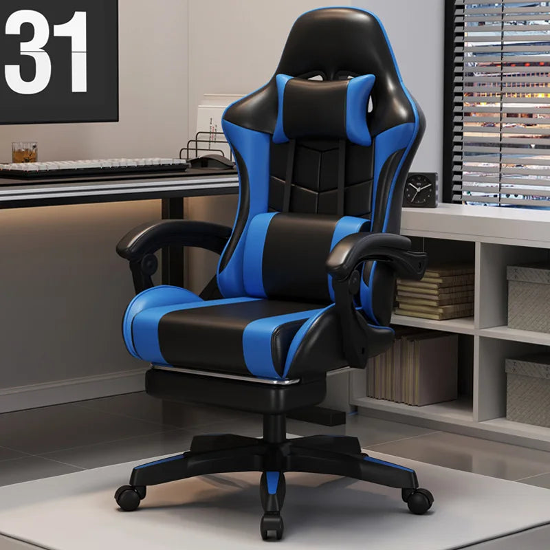 Gaming Chair For Video Game Or Office With Lumbar And Cervical Cushion Ergonomic Adjustable In Height And Reclining  Adjustable
