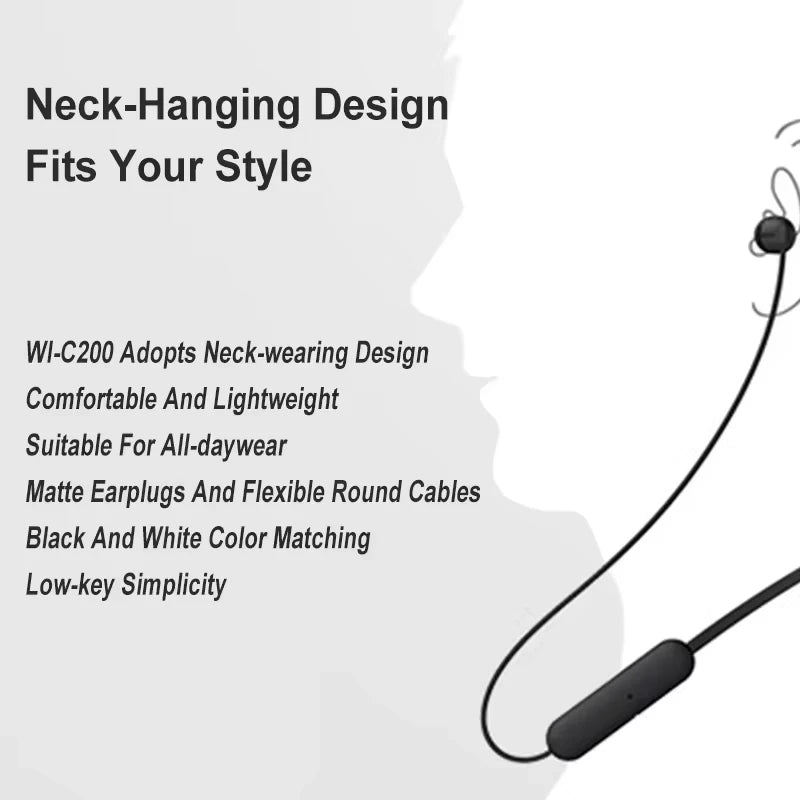 SONY Original WI-C200 Wireless In-ear Stereo Headset Bluetooth 5.0 Sports Headset Magnetic Headset with Microphone