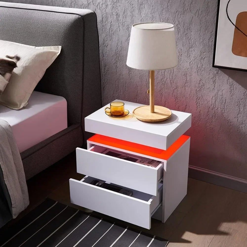 Nightstand Set of 2 LED Nightstand with 2 Drawers,Bedside Table with Drawers for Bedroom Furniture,Side Bed Table