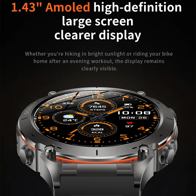 Outdoor Smart Watch 466*466 AMOLED Full Touch Screen 5ATM Waterproof GPS 730mAh High Battery Compass 170+ Sports Modes For Men
