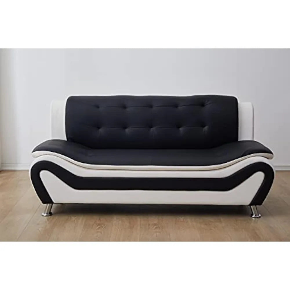 Leather Living Room Sofas, 3 SEAT, Black/White
