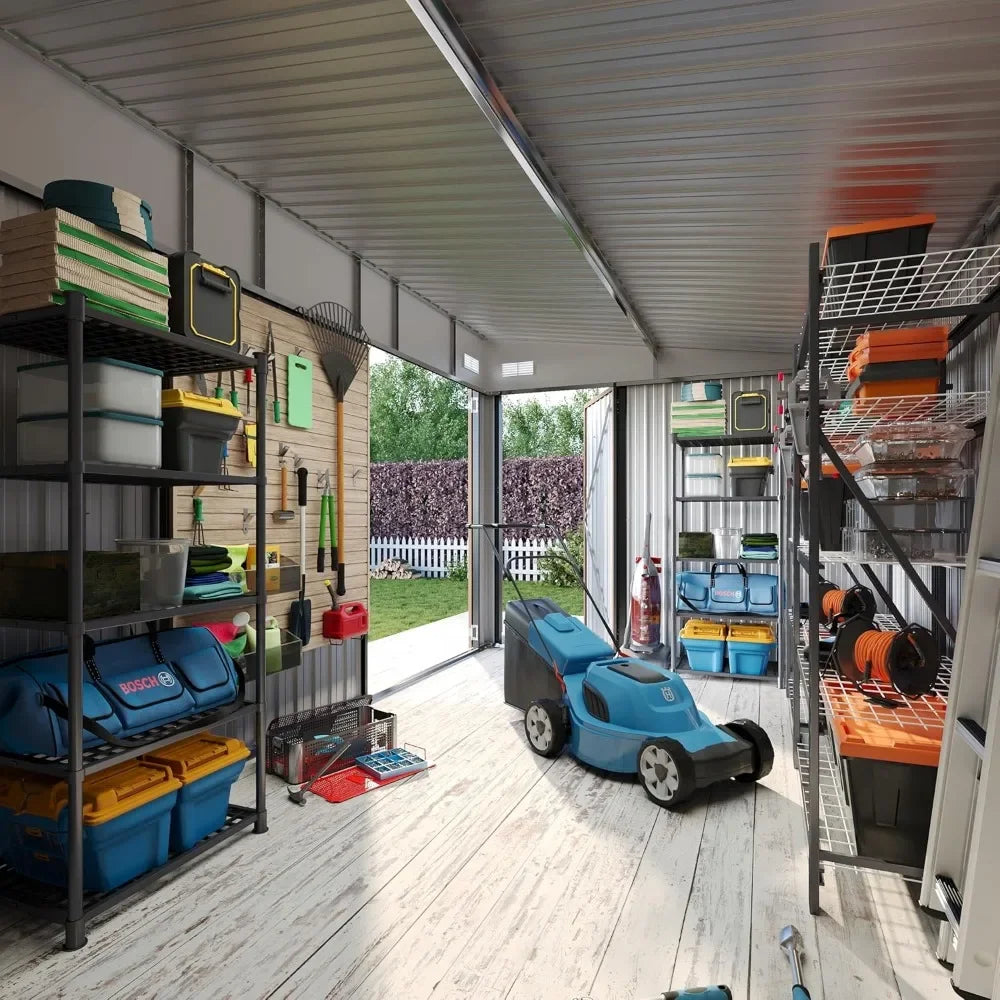 11.5’x7.5’ Shed Outdoor Storage Shed Triple Lockable Door Metal Storage Cabinet with Slopping Roof for Tools Bicycles Storage