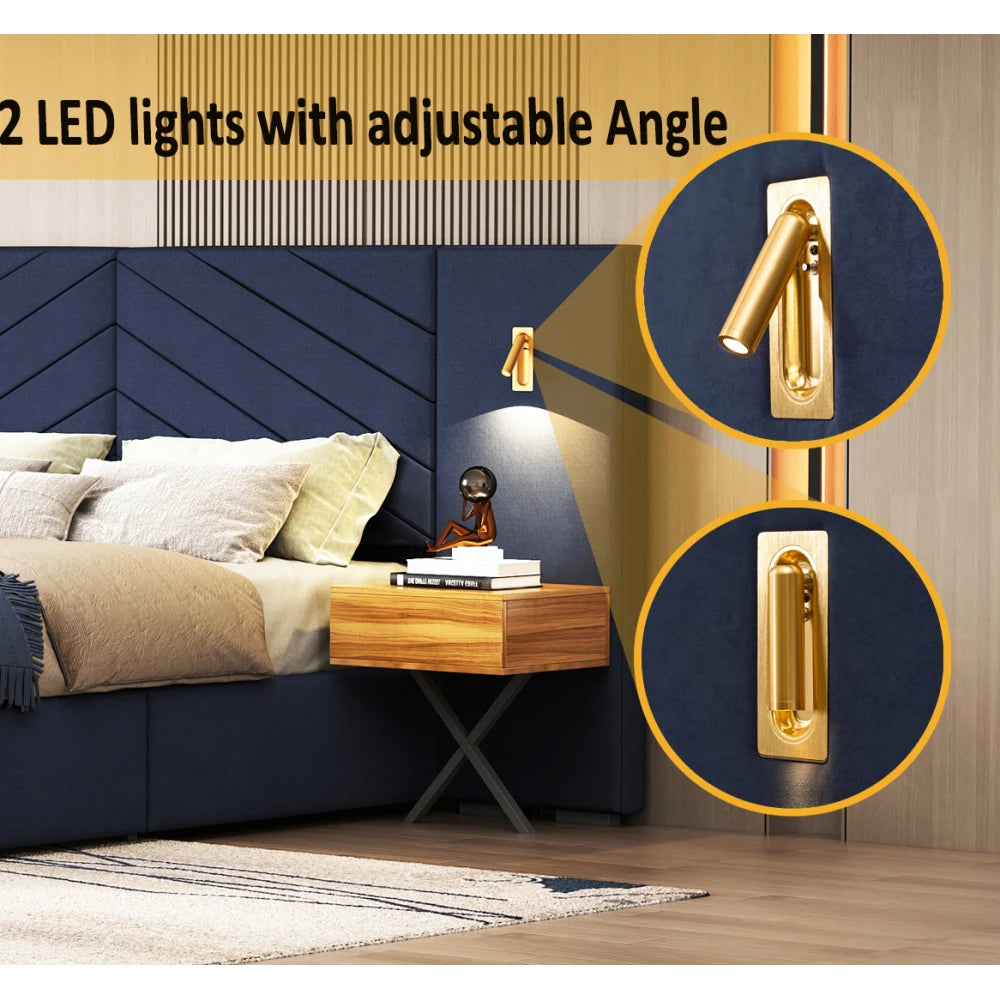 King Size Velvet Bed Frame/Vertical Channel Tufted Wingback Headboard/Upholstered Platform Bed/Strong Wooden Slats/No Box Spring