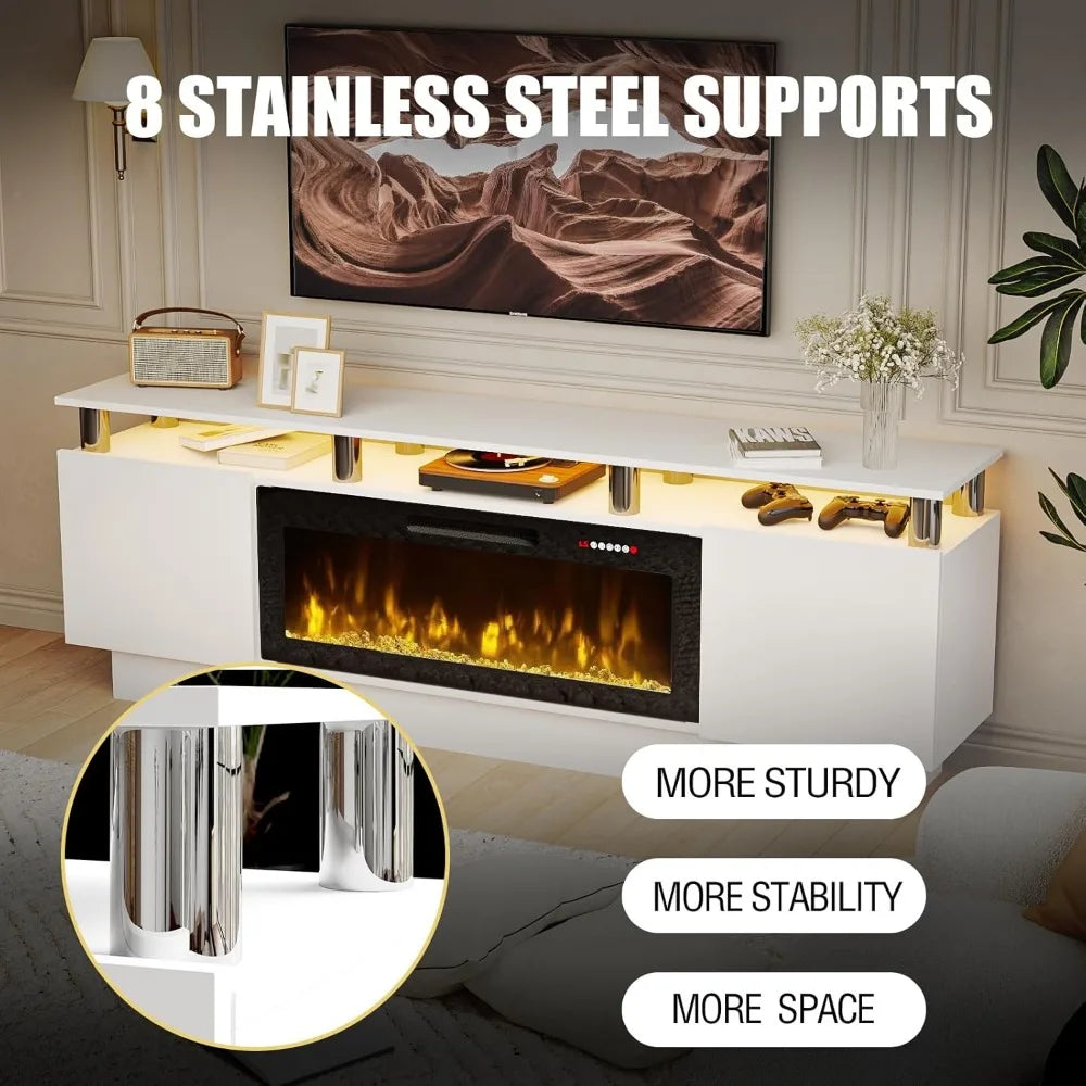 70" Modern Fireplace TV Stand with 36" Electric Fireplace for TVs Up to 80 inch, Luxury LED Light Entertainment Center with High
