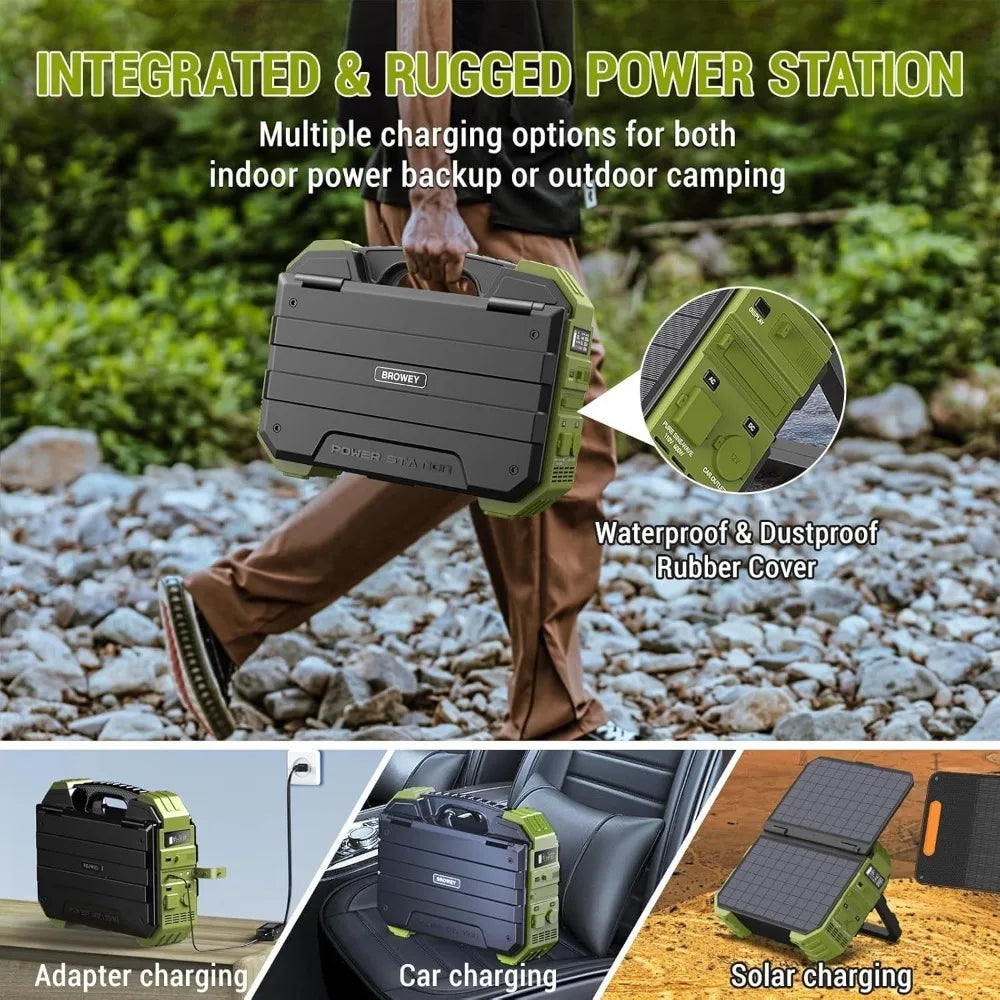 Portable Power Station 1000W with Built-in Solar Panel, 614WH/192000mAh LiFePO4 Battery Pack, Solar Generator