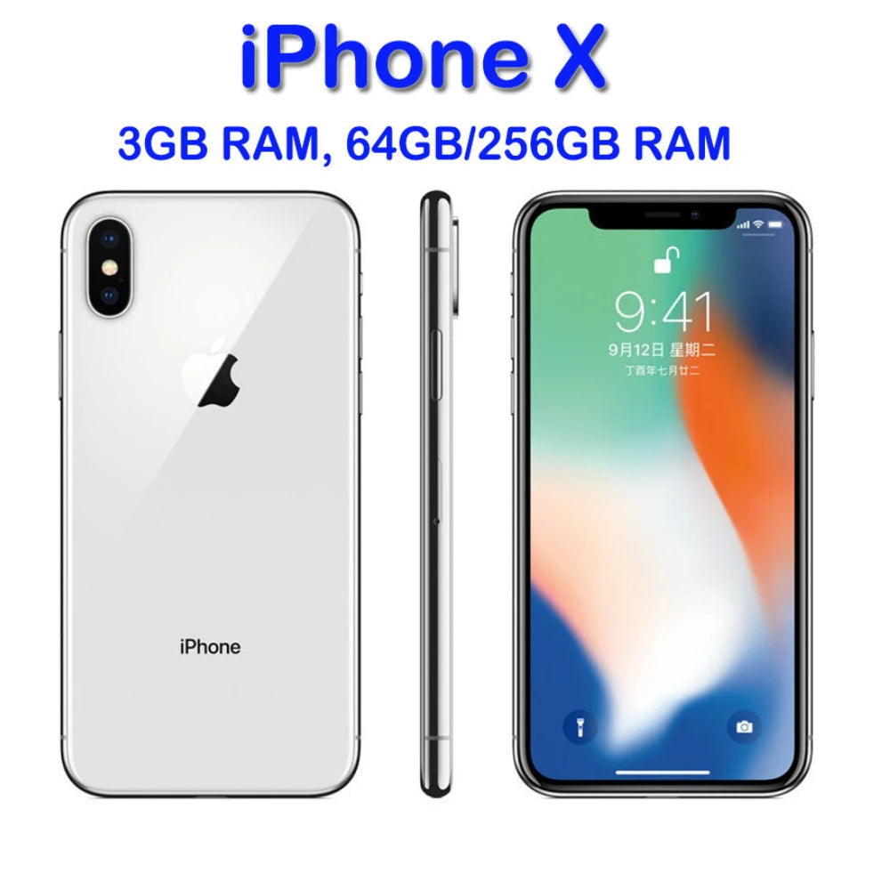 Original Apple iPhone X 4G Mobile Phone Face ID 64GB/256GB HDR10 5.8" OLED Screen 12MP+7MP A11 Bionic Hexa Core SmartPhone