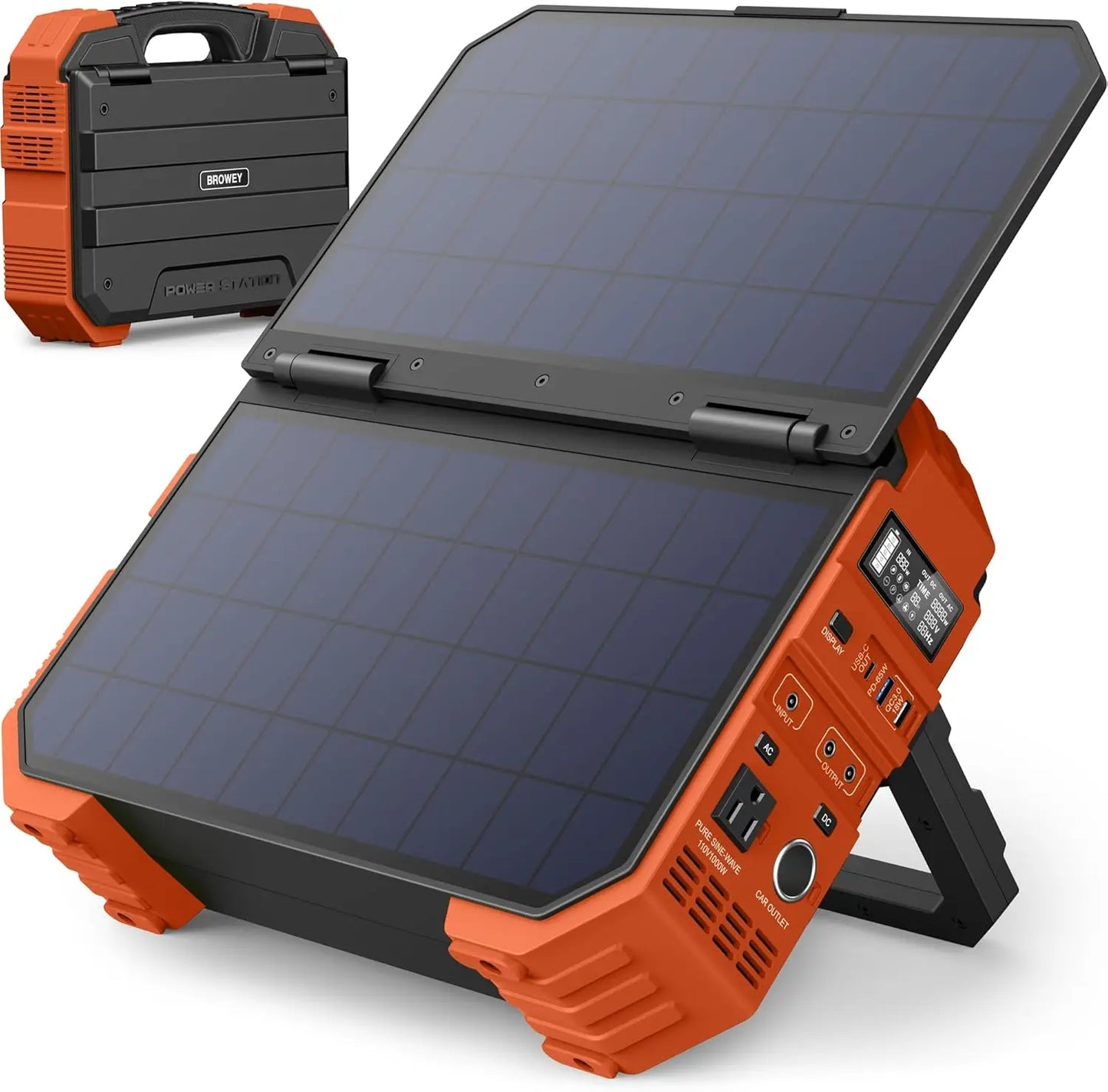 Portable Power Station 1000W with Built-in Solar Panel, 614WH/192000mAh LiFePO4 Battery Pack, Solar Generator