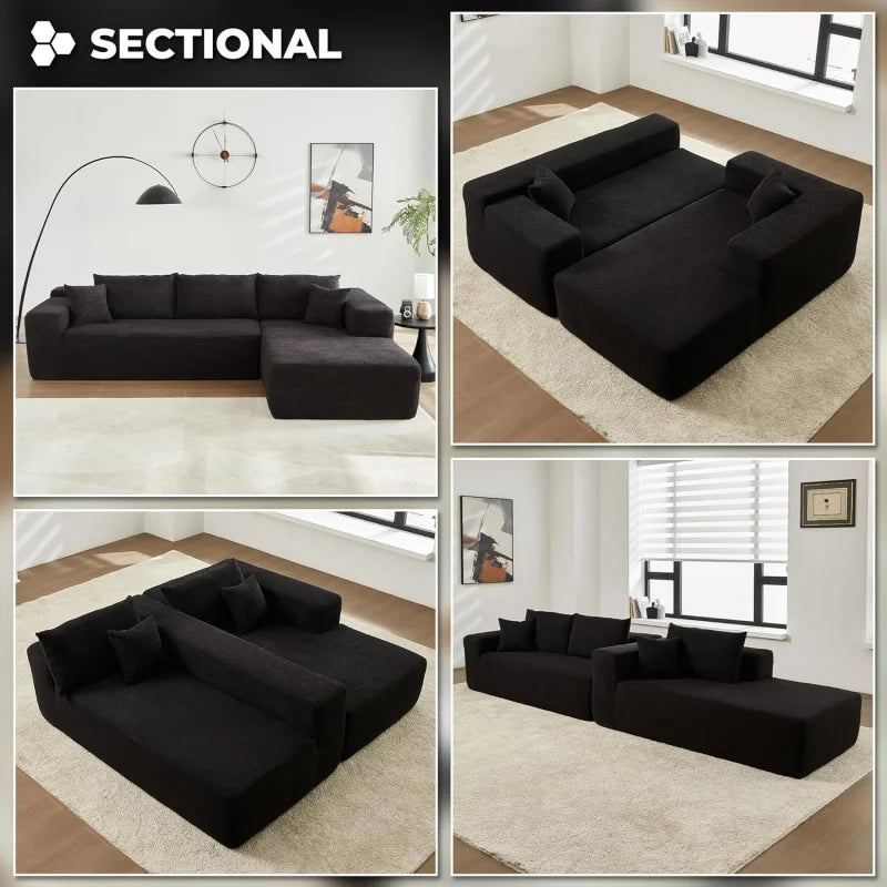 Modern Minimalist 104" L-Shape Couch with Chaise,Modular Sectional Sofa Cloud Deep Seat,Convertible Upholstered Couches for