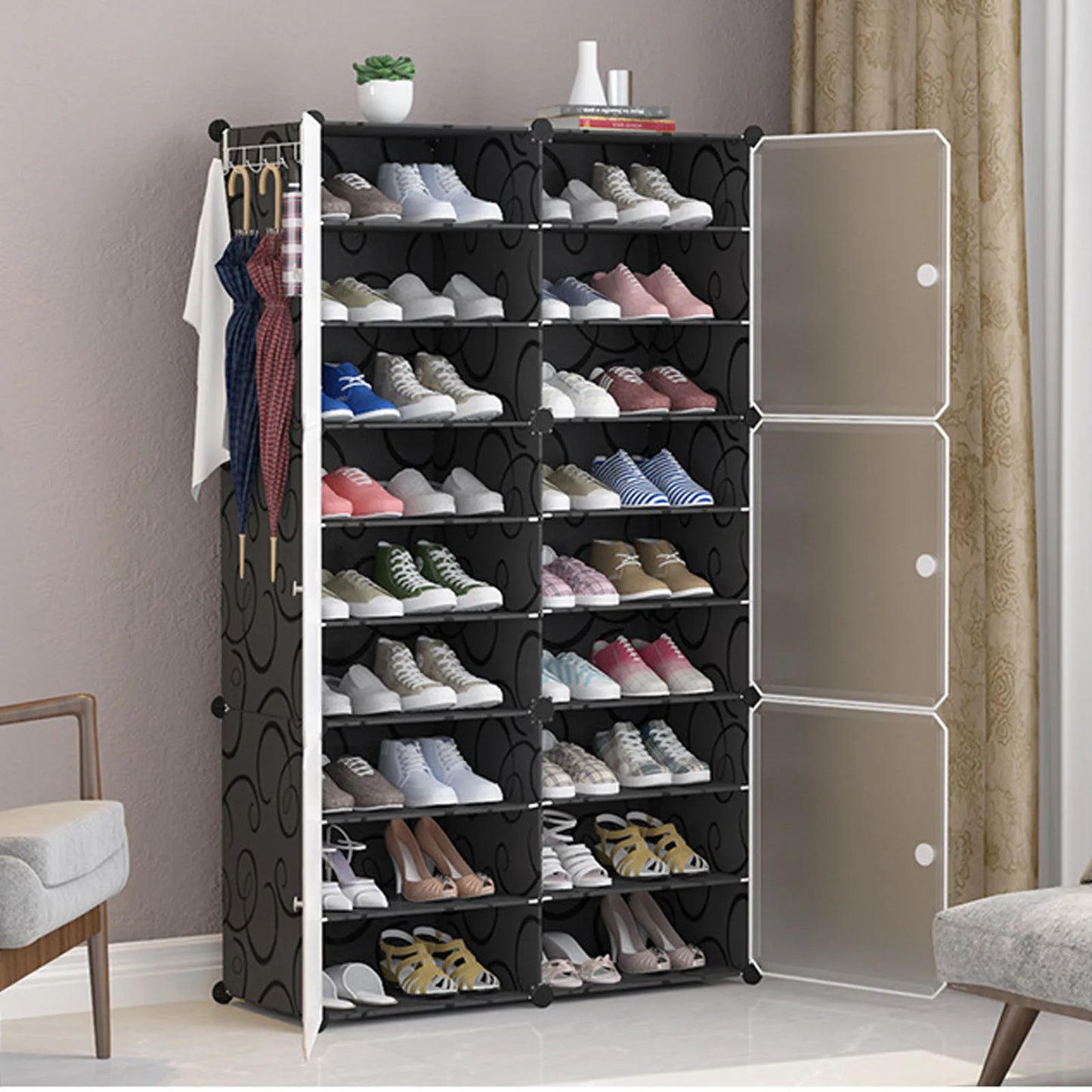 Tall Shoe Rack Easy To Assemble Vertical Shoe Rack Organizer Space Saving Multi Layer Multifunction with Clear Door for Doorway