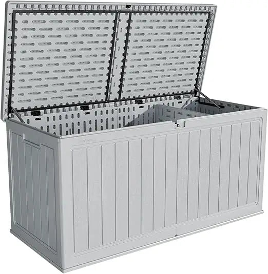 260 Gallon Outdoor Storage Box, Extra-Large Weatherproof Deck Box with Fixed Divider, Lockable and Durable Patio Storage Soluti
