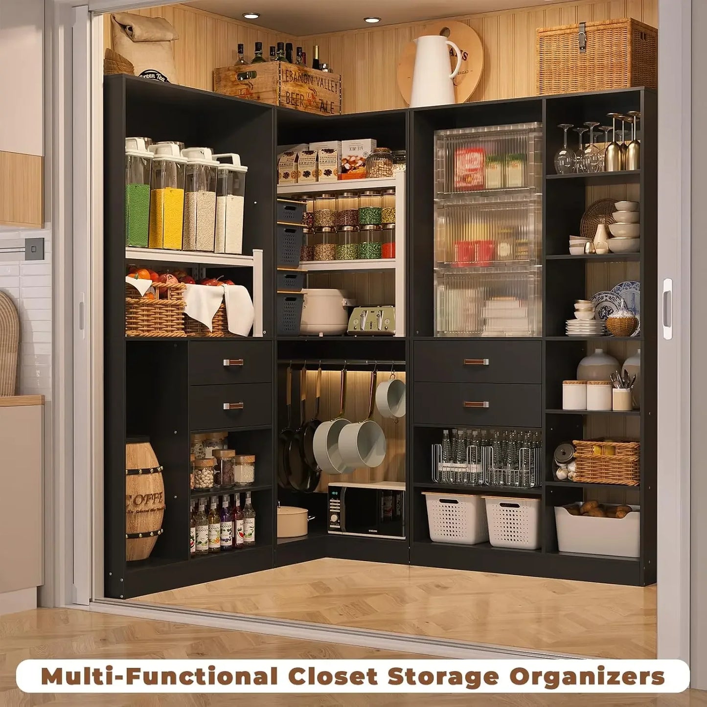 Freestanding Closet System with 3 Sets, 110'' Reversible Stand-alone Wardrobe, 80'' Height Cloth Garment Organizer